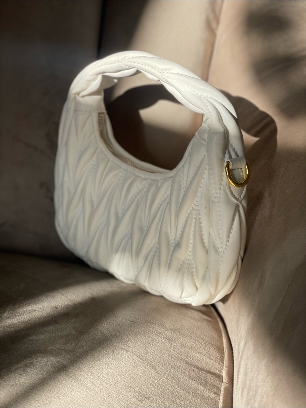 Mini Wander Dumpling Matelassé Nappa Hobo Bag in White - Picture 8 of 16